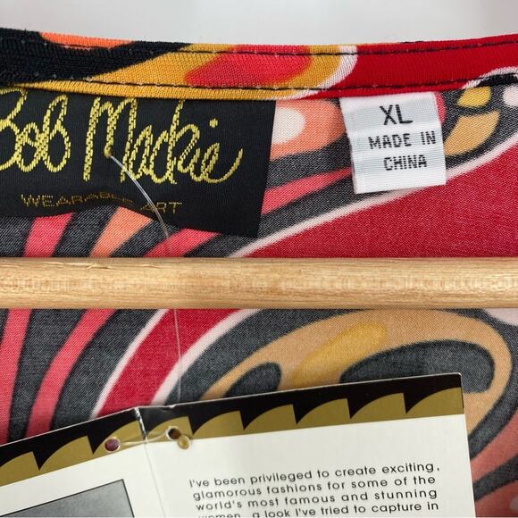 Bob Mackie Top Faux Wrap with Waist Tie Abstract Print Avant Guard Colorful XL - Picture 3 of 8